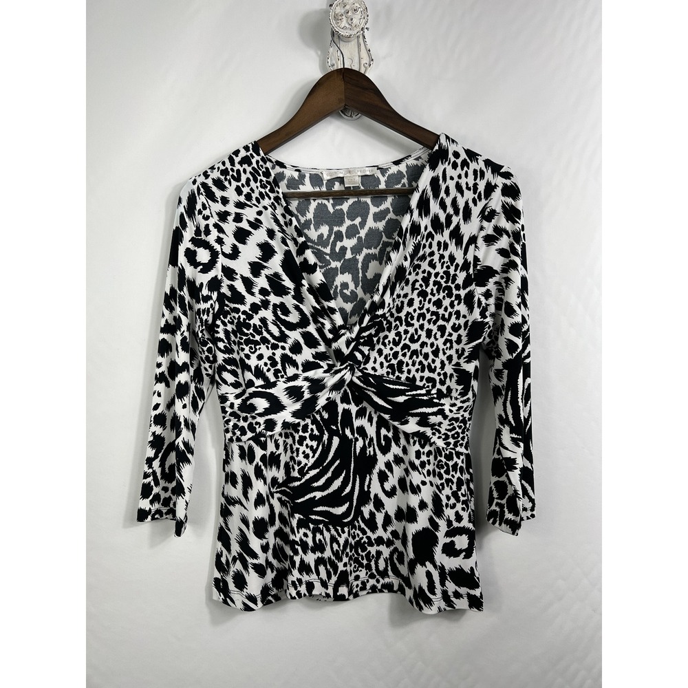 BOSTON PROPER Stretch‎ Leopard Print Sexy Knotted V-Neck Front Top Size S
